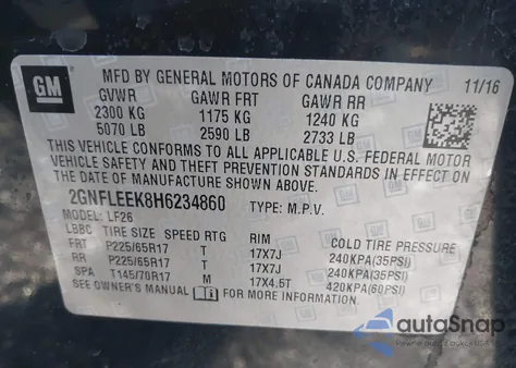 2017 Chevrolet Equinox Ls z USA, uszkodzony, nr VIN 2GNFLEEK8H6234860